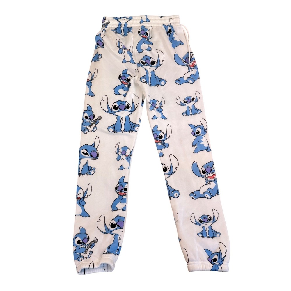 Disney Stitch Womens Small White Fleece Jogger LoungePants All Over Print Freeze